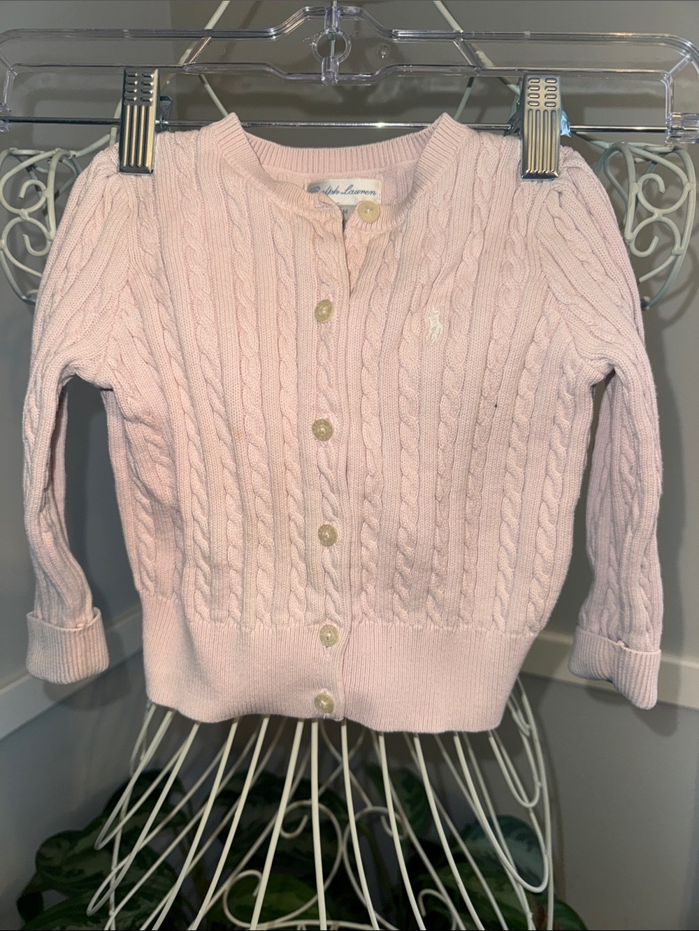 Ralph Lauren Light Pink Cable-Knit Button Cardigan